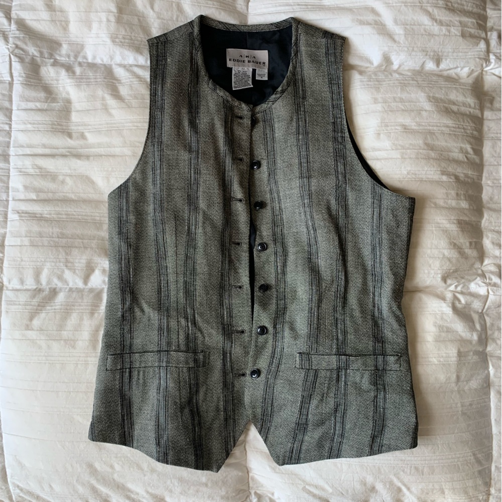 90s preppy office vest grey stripe button up